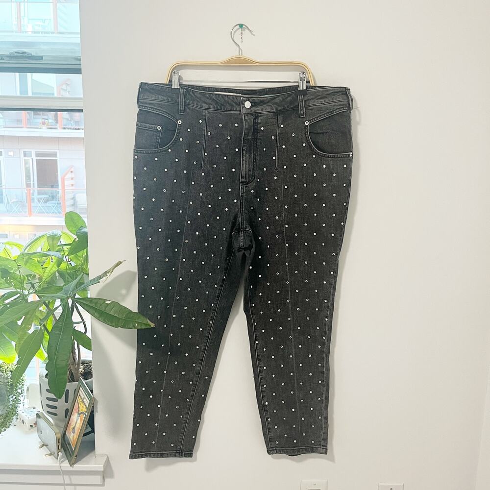Anthropologie Pilcro Rhinestone Bedazzled Gray Jeans Size 18W